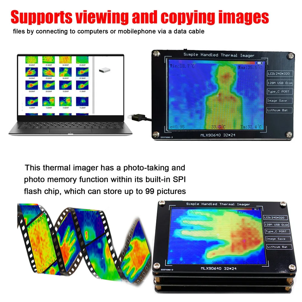 

Infrared Camera MLX90640 Digital Infrared Camera Portable Thermal Camera 2.8 Inch LCD Display Built-in Battery High Precision.