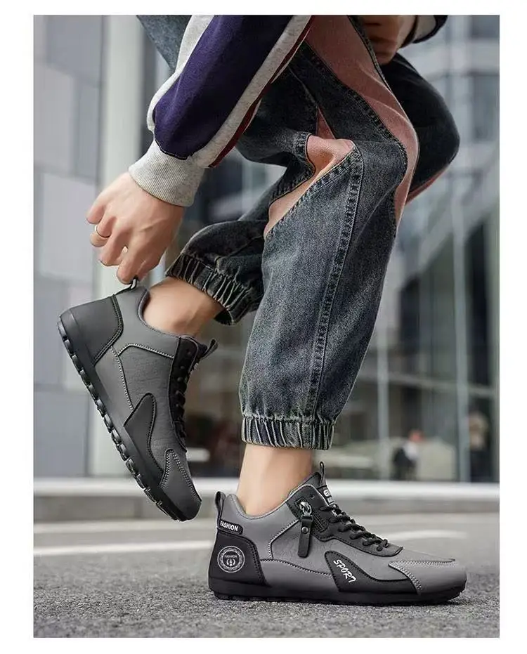 Herren Casual Sneakers Winter Freizeitlaufschuhe Leder-Obermaterial Flache Sohle Wasserdicht Weiche Sohle Vielseitige Freizeit-Sportschuhe – Detail 12