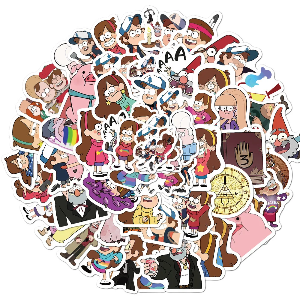 10/30/50 Uds. Lindas pegatinas de anime de Disney Gravity Falls, pegatinas de dibujos animados de Dipper y Mabel, calcomanías divertidas para equipaje, papelería y teléfono, embalaje