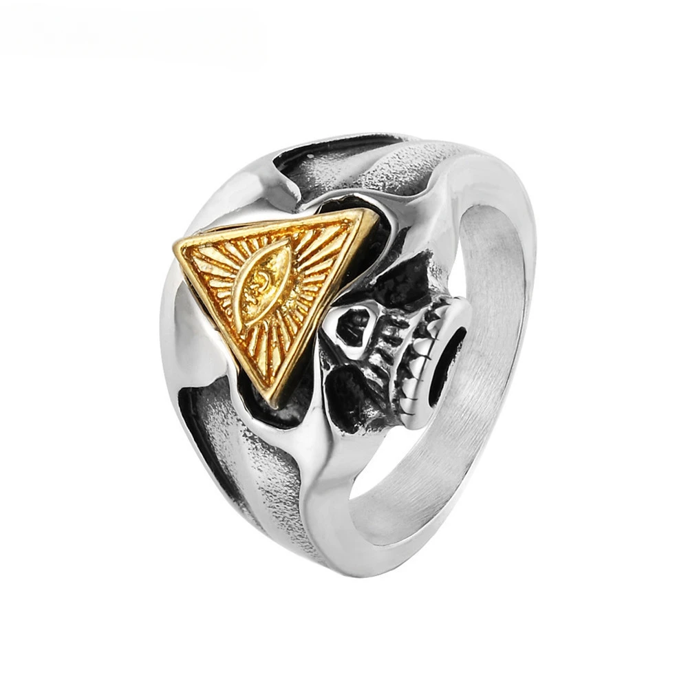 

Euramerican Punk Men's Ring Freemason Skeleton Head Triangle Eye Stainless Steel Rings Size 8-12