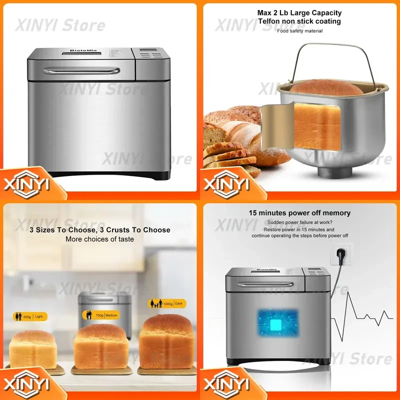 for BioloMix Professional Automatic Electric Bread Maker Stainless Steel 2 lb Capacity Non-Stick Easy-Clean Eco-Friendly