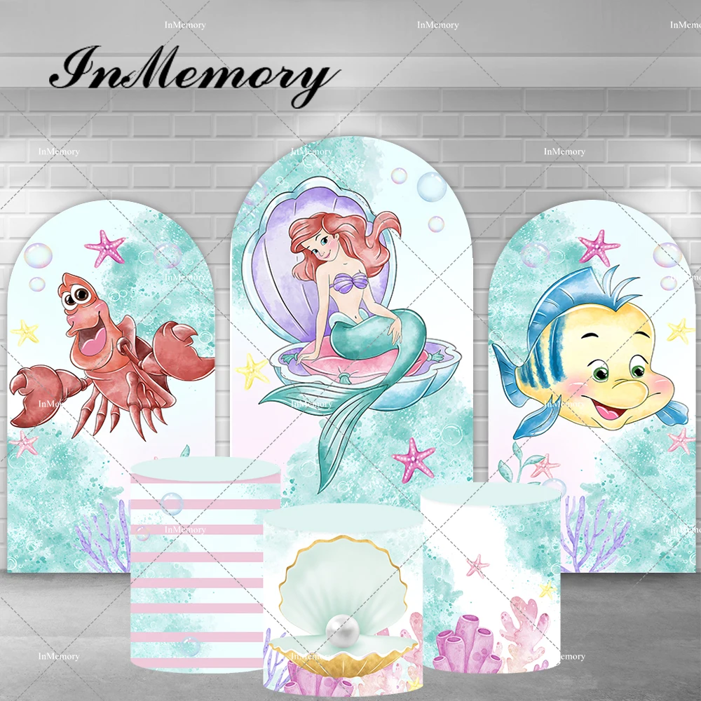 Under The Sea Arch Backdrop Cover Girls Little Mermaid Ariel Theme Baby Shower Birthday Party Backgrounds Pedestal Covers Custom