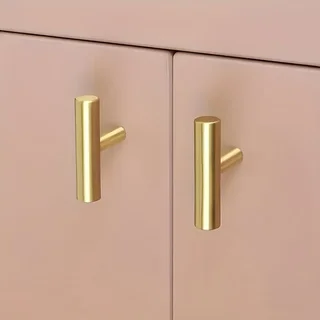 2 Pcs Modern Stainless Steel Cabinet Pull Handles, Painted Gold T Bar Drawer Pulls, Stylish Hardware Accessories for Dressers, C
