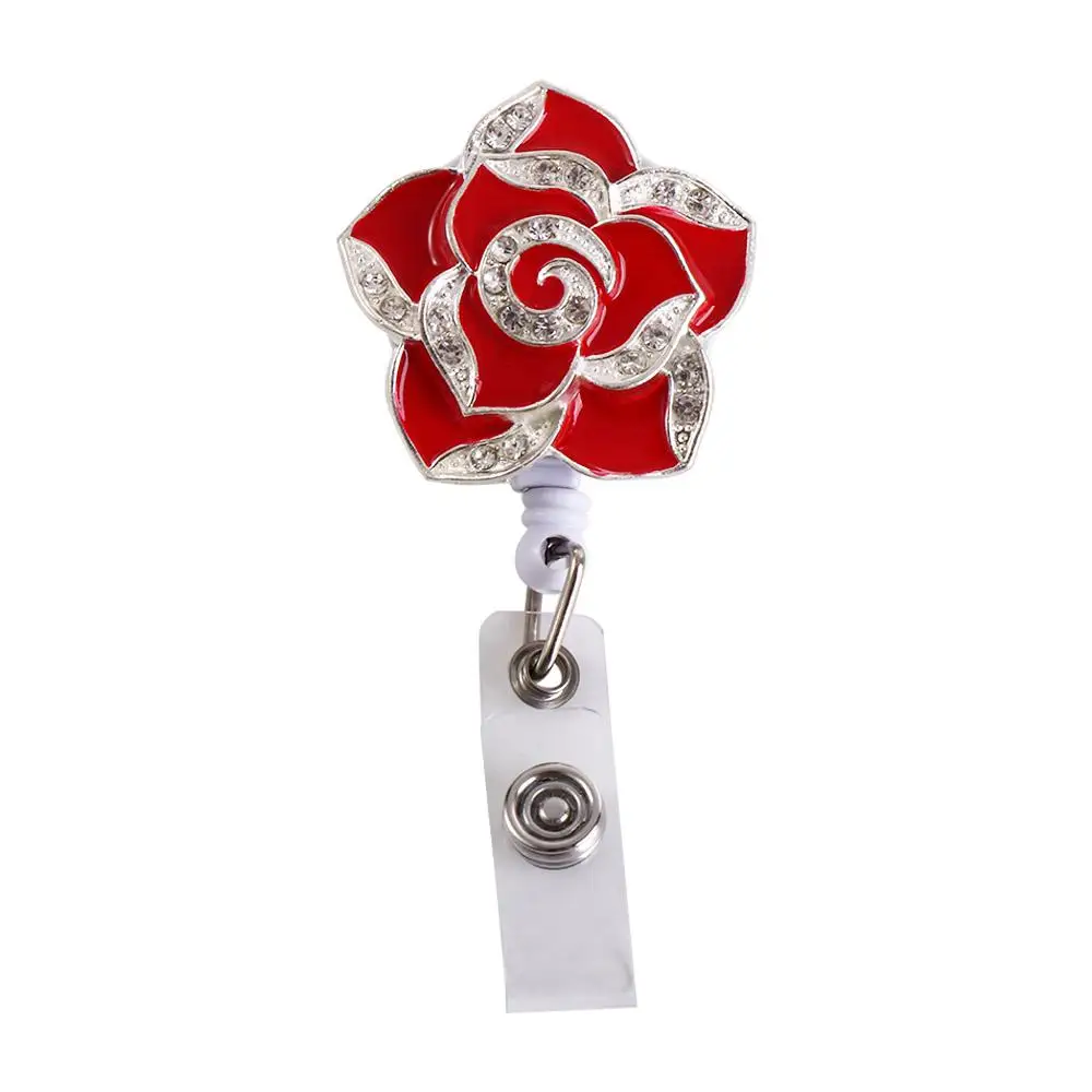 Name Card Holder Nurse Doctor Name Tag Rose Flower Diamond Badge Reel Retractable Badge Reel Badge Holder Certificate Clasp