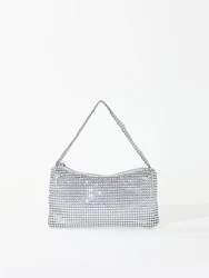 Borsa da sera portatile con cerniera e strass alla moda, splendida e lucida adatta per matrimoni, feste e riunioni