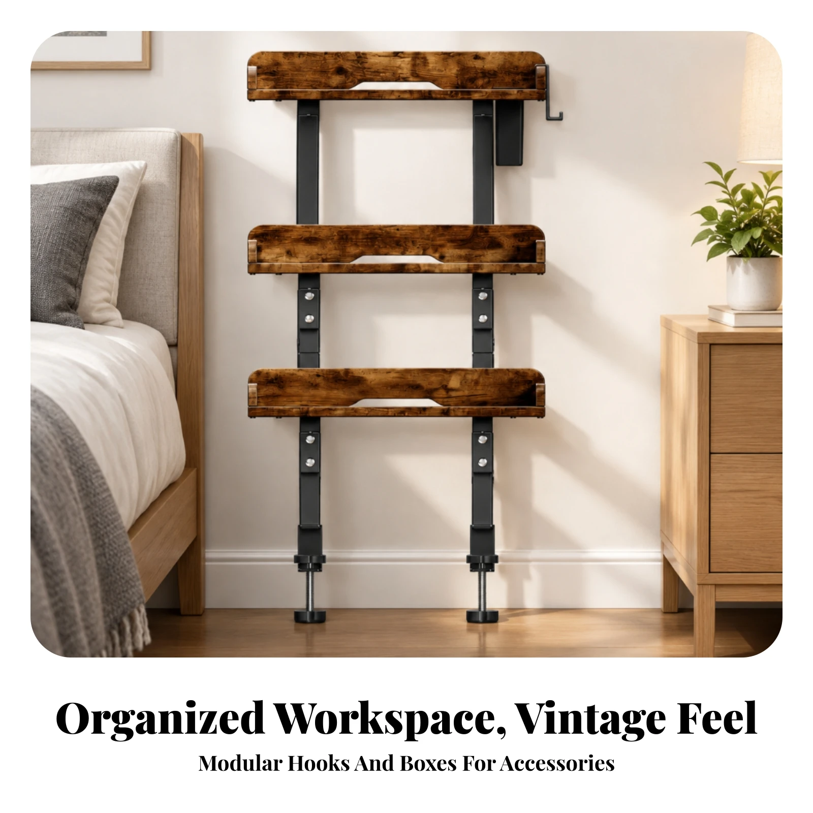 3-Tier Desk Storage Shelf Space Saving Three-Tier Desktop Shelf Adjustable Height Desk Organizer Sturdy Non-Slip for Home Office