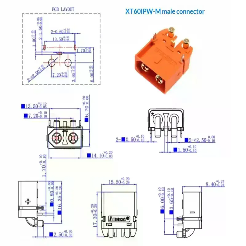 /Cna/AMASS XT60I-F Male Female Plug 2+1 Signal Pin Connector Secure Connection for RC Off-road Car Lipo Battery Parts
