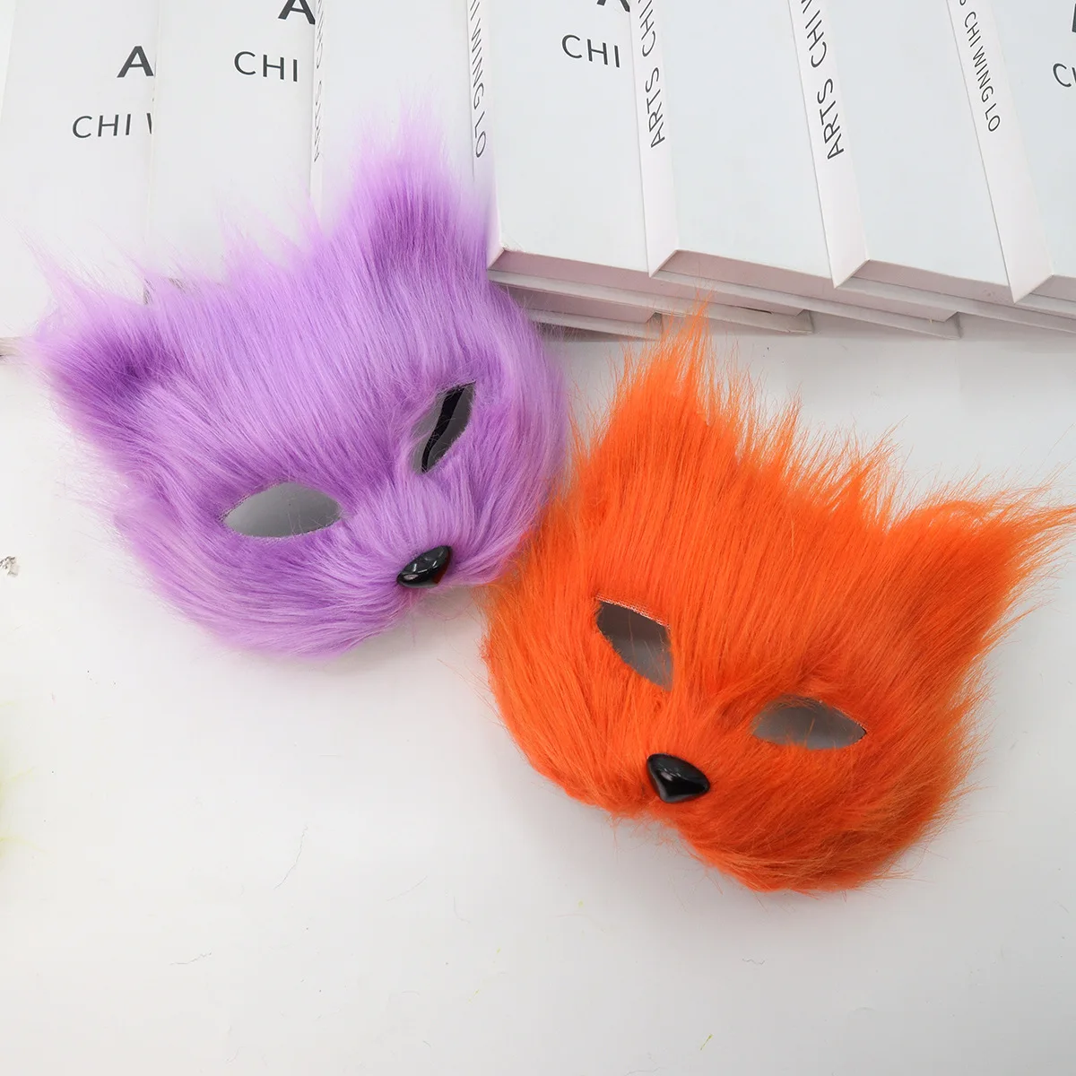 Halloween Cosplay Half Face Fire Cat Mask Simulation Fluffy Fox Costume Party Costume Props Party Fun Cosplay Mask Props