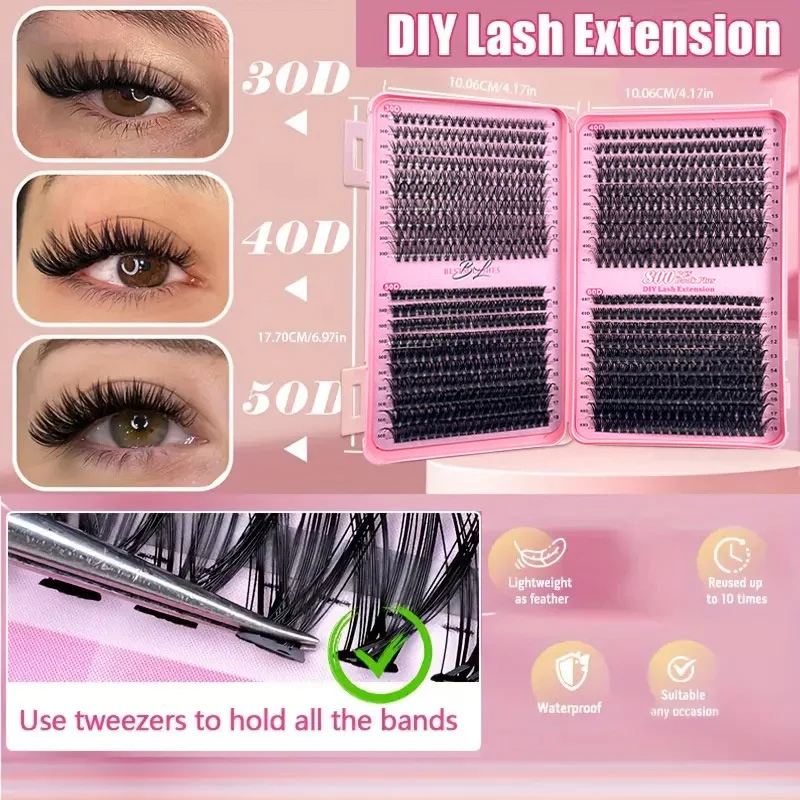 800pcs Lash Book Kit, 9-18mm, Tweezers, Bond & Seal, Glue Remover, Lash Brush, Waterproof False Eyelashes, Reusable Individual L