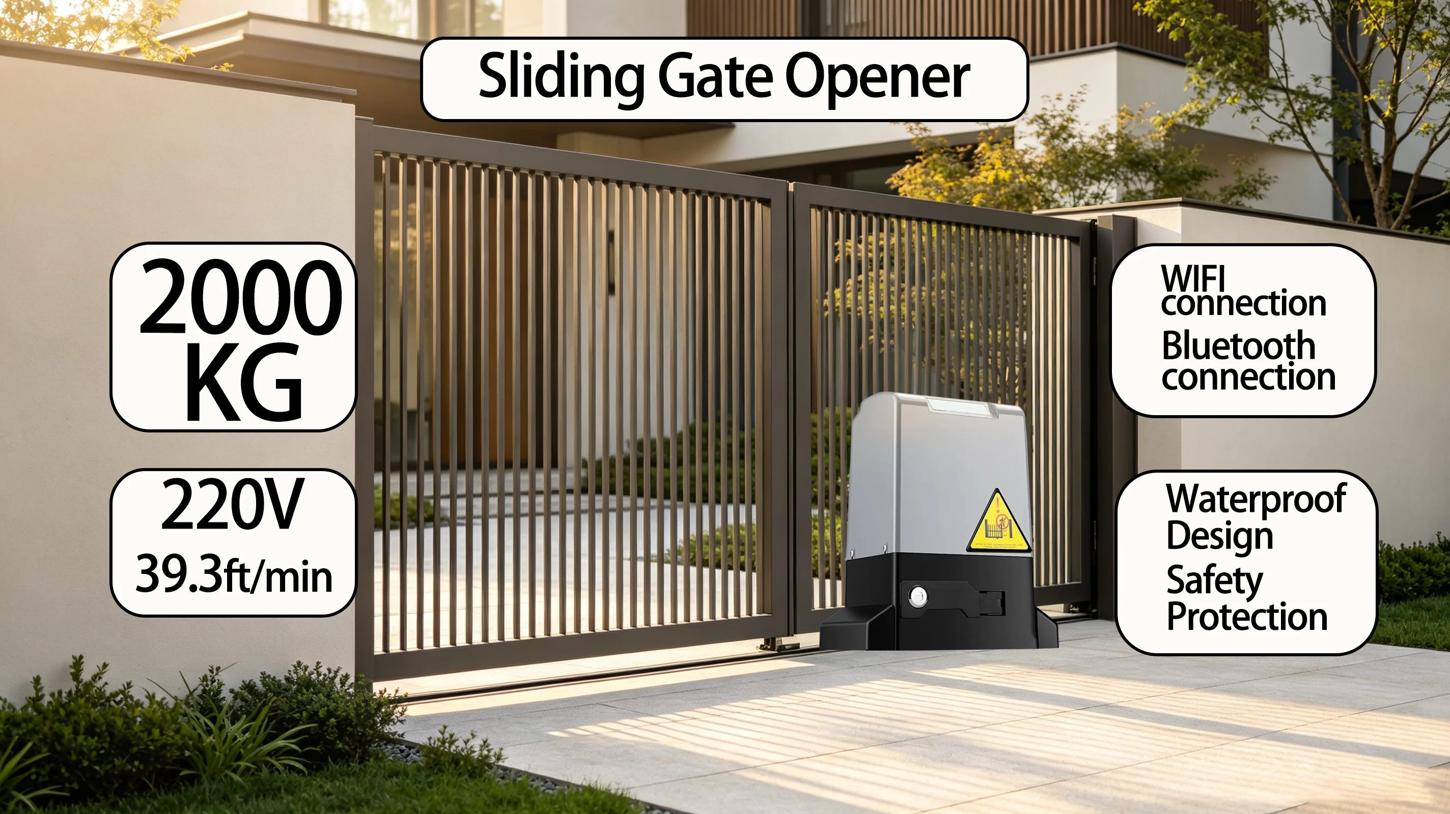 750W 1500KG Sliding Gate Motor Bluetooth Mobile APP Control Spring Limit Automatic Gate Opener Support Safety Sensor Alarm