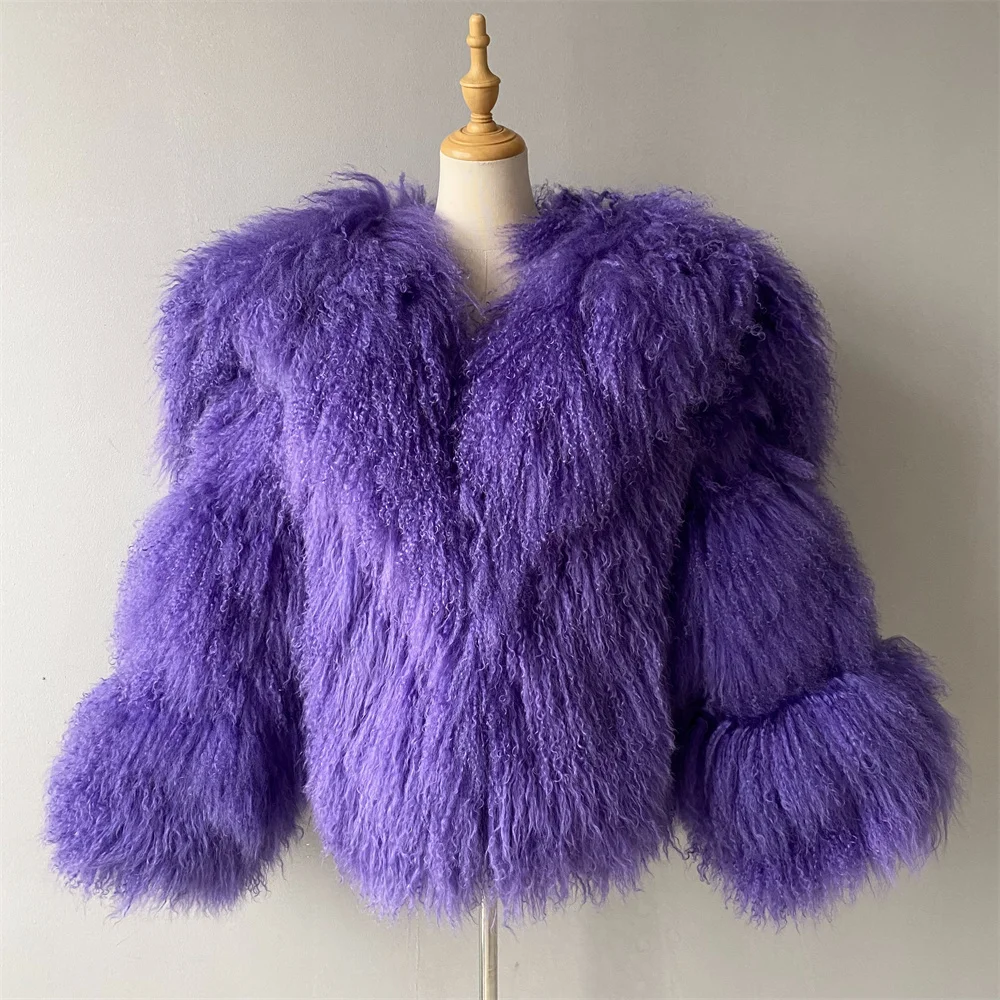 Płaszcz damski z prawdziwego mongolskiego futra owczego Jaxmonoy