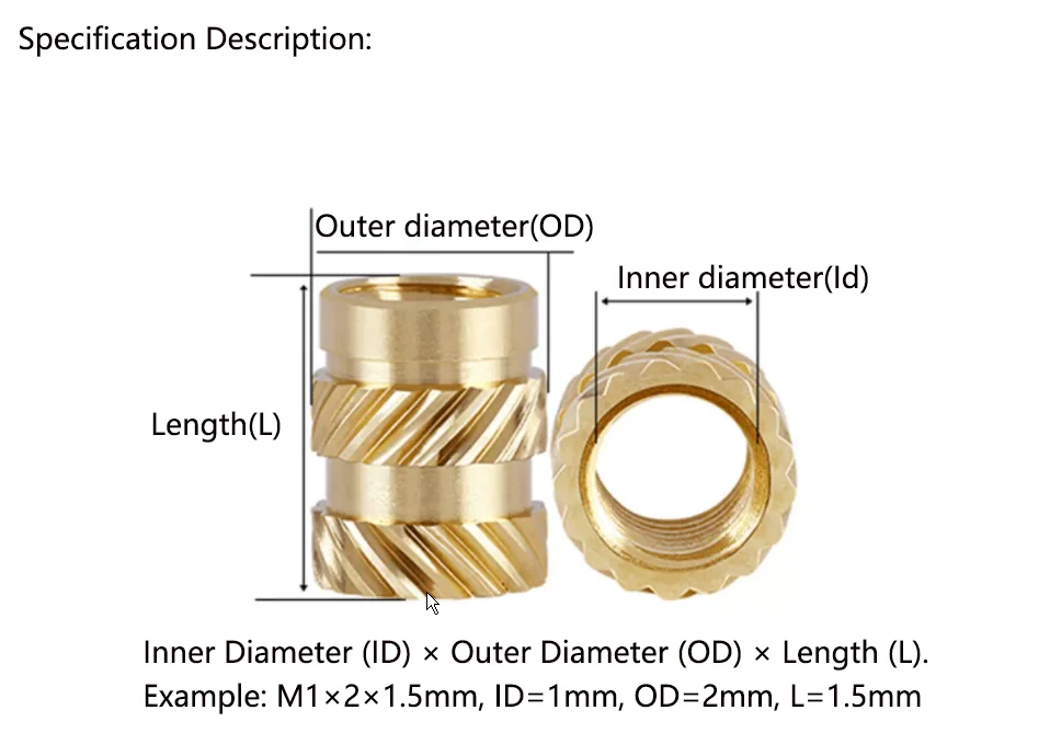 M1 M1.2 M1.4 M1.6 M1.7 M2 M2.5 Brass Hot Melt Insert Knurled Nut Thread Double Twill Injection Embedment Nut For 3D Printer