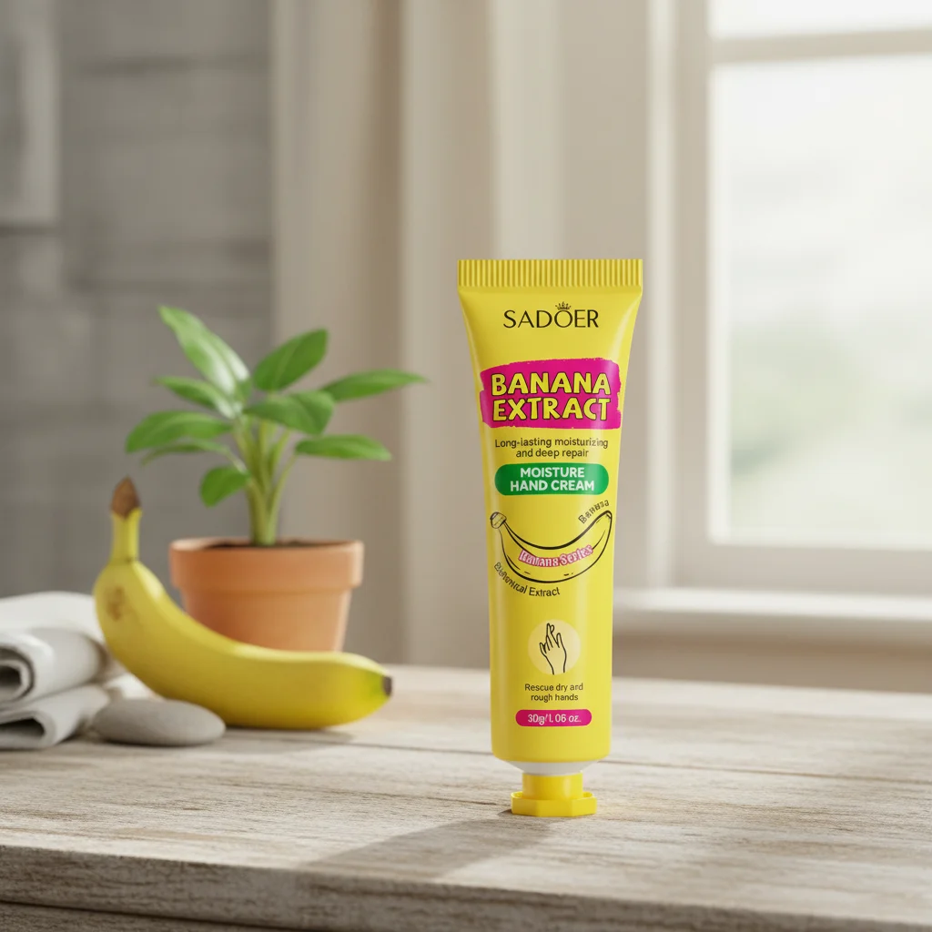 SADOER Bananen-Handcreme gegen Trockenheit und Risse, feuchtigkeitsspendend, aufhellend, reparierend, Handcreme für die Hautpflege, 1 Stück Handpflegeprodukt