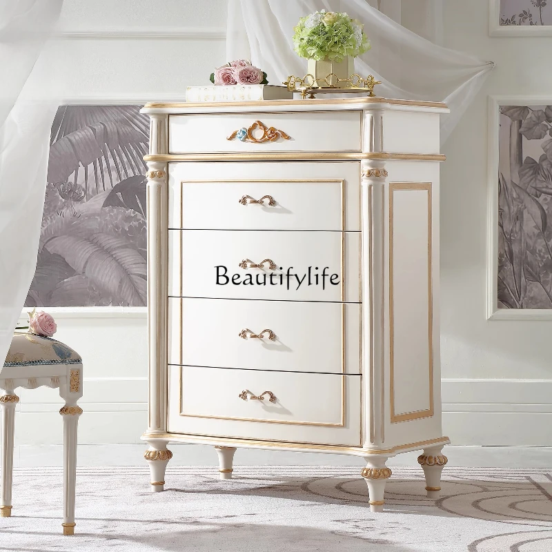

Court French retro chest of drawers European villa solid wood storage floor side cabinet drawer