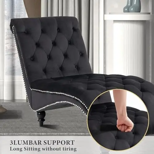 Chaise longue capitonnè in velluto con gambe in legno, divano reclinabile per interni blu