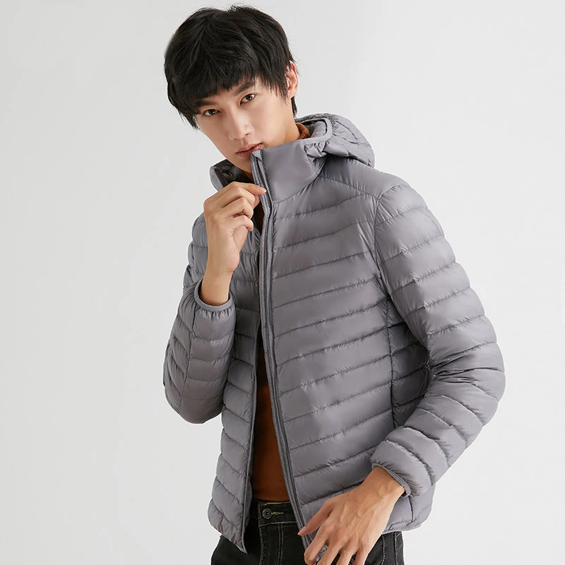 Chaquetas ligeras de plumón de pato blanco para hombre, abrigos acolchados con capucha lisos para primavera y otoño, prendas de vestir, Tops cálidos holgados a prueba de viento, prenda