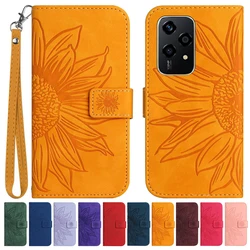 Sun Flower Flip Cover Case on For Honor 200 Lite X7B Honor90 90 Smart X6A X8B X9B 5G Coque Leather Case Pattern Phone Shell 2024