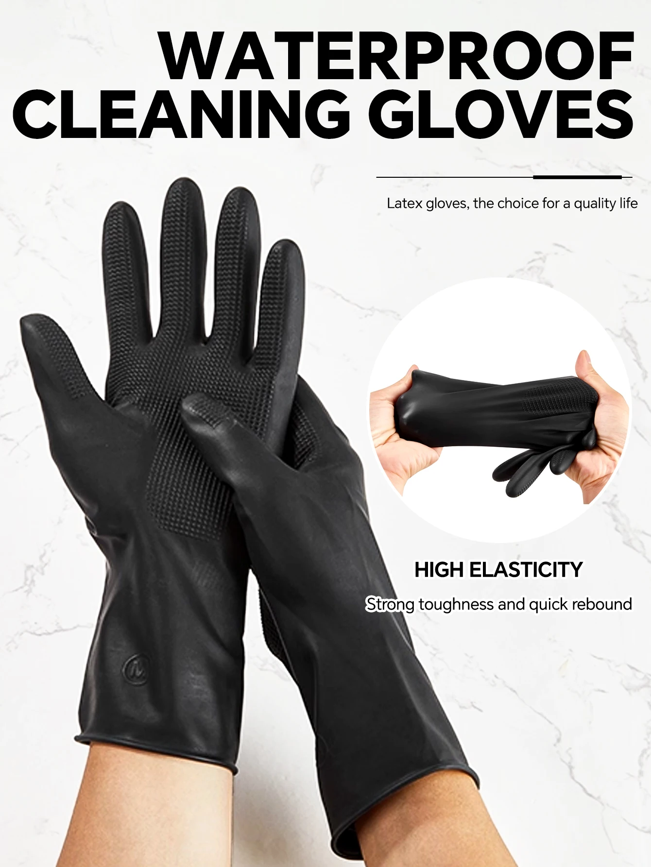 Multifunctional Black Waterproof Non-Slip Rubber Gloves For Hairdressing Chemical Cleaning Kitchen Household Work