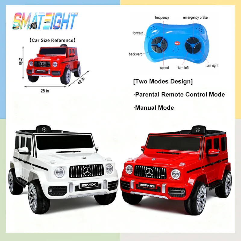 سيارة مرسيدس بنز G63 للأطفال مرخصة، مركبة كهربائية 12 فولت مع جهاز تحكم عن بعد، موسيقى، تعليق القرن والربيع