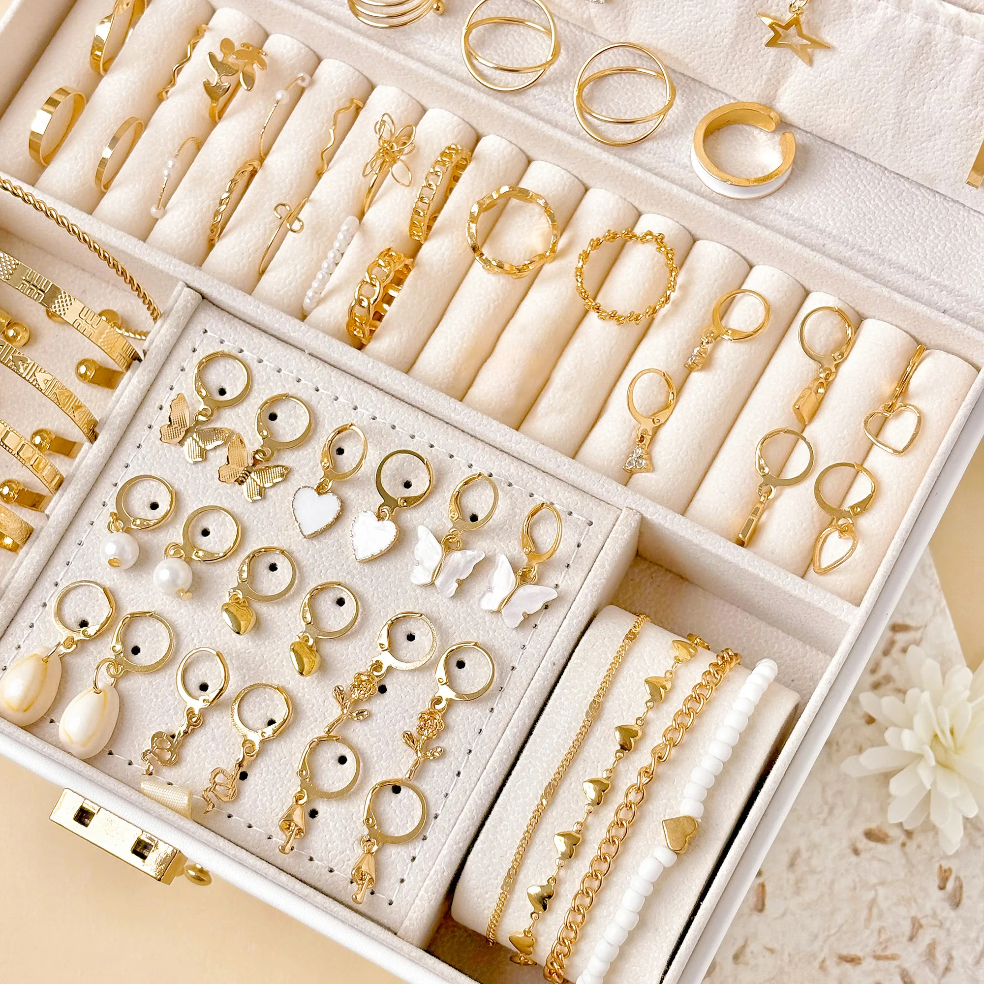 61pcs Women's Retro Light Luxury Jewelry Set - Rings, Earrings, Necklaces & Bangles Gift (Jewelry Box Not Included)