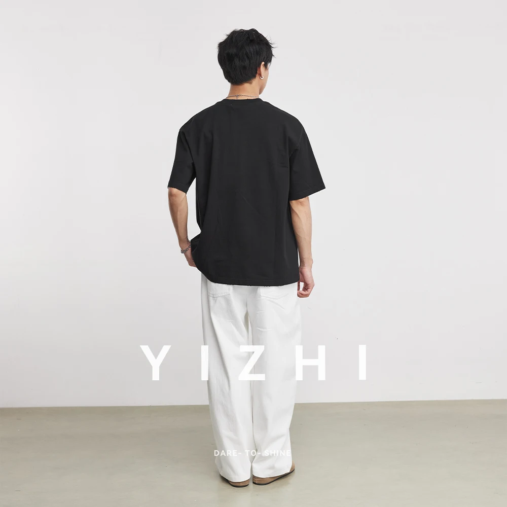 Men's 260g Heavyweight Hat Print Short Sleeve T-Shirt Summer Pure 100% Cotton Crew Neck American Vintage Trendy Versatile Tee