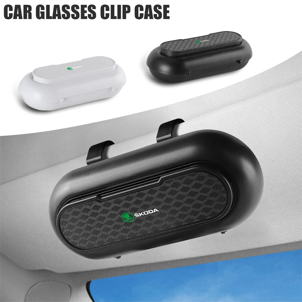 1PC Car Sun Visor Sunglasses Storage Box Interior Accessories For Skoda Octavia Fabia Kodiaq Superb Kamiq VII S Yeti Scala VRS