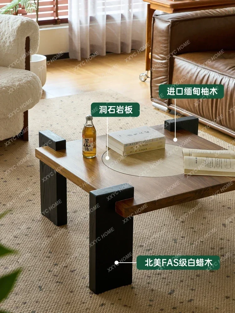 AAFangyuan Coffee Table Ancient Style Small Apartment Home Living Room New Solid Wood Retro Square Small Coffee Table
