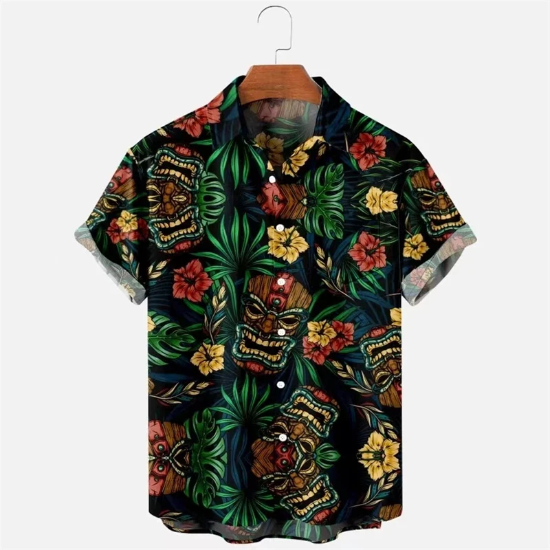 Men\'s shirt 2024 new style printed lapel short-sleeved Hawaiian vacation summer casual breathable street outdoor work daily