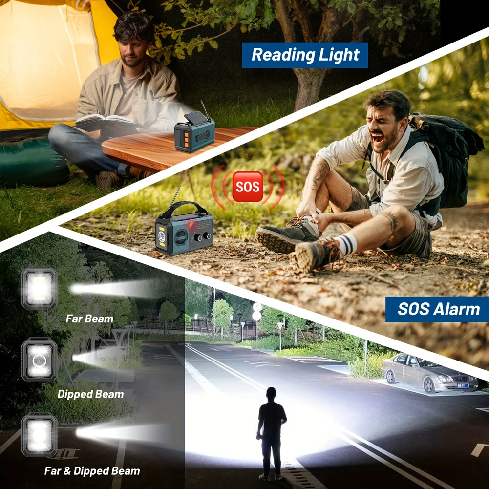 20000mAh Solar Weather Alert Radio Hand Crank SOS Alarm AM FM NOAA Compass Cell Phone Charger Rechargeable Battery for Emergency