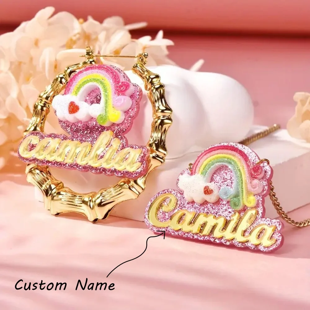 

Custom Name Necklace Personalized 18K Gold Plated Name Plated Necklaces Acrylic Necklaces Customized Jewelry Gift for Women Girl