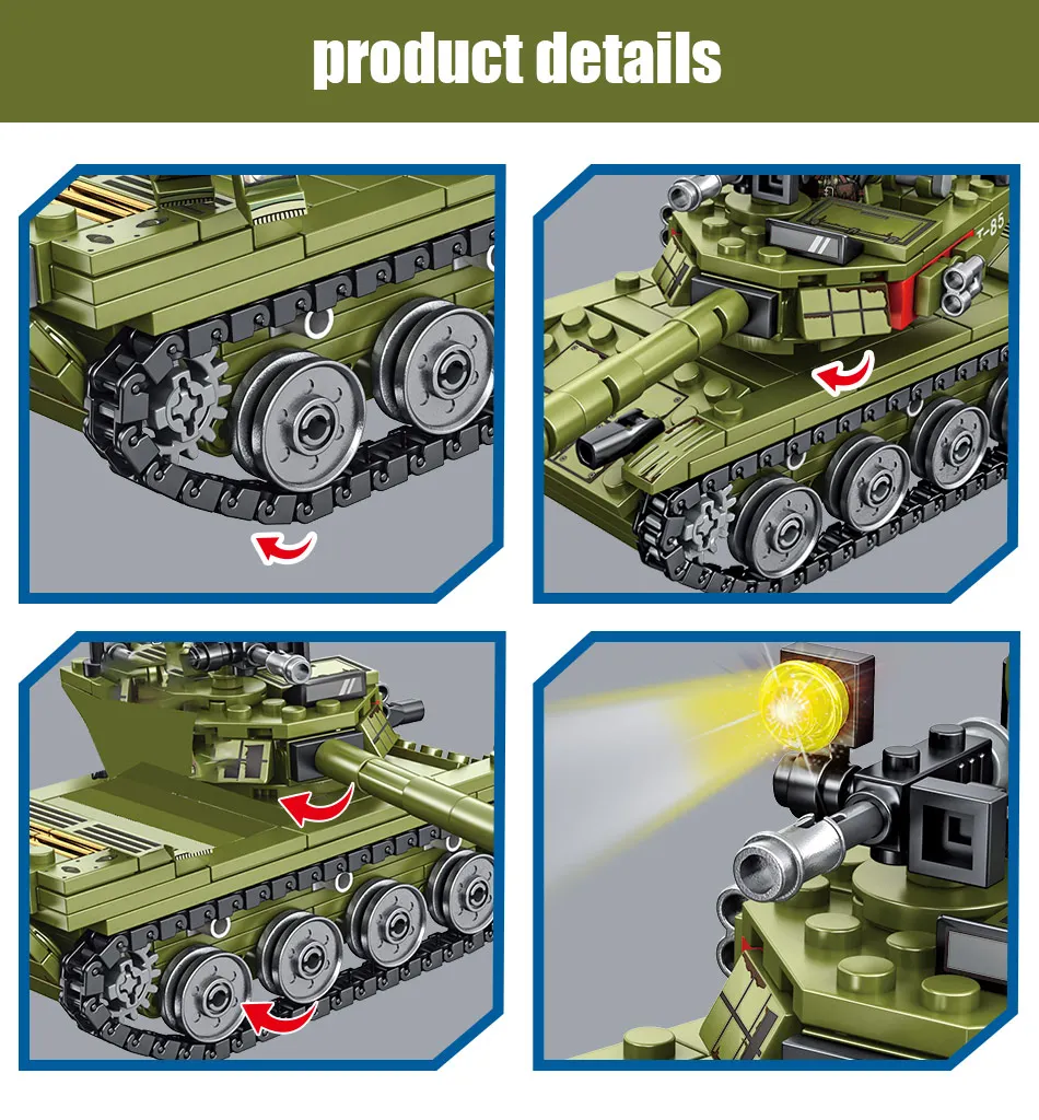 New 336pcs Military 85 Main Battle Tank Building Blocks WW2 Army Soldier Figures Bricks Educational Toys for Children Boy Gift