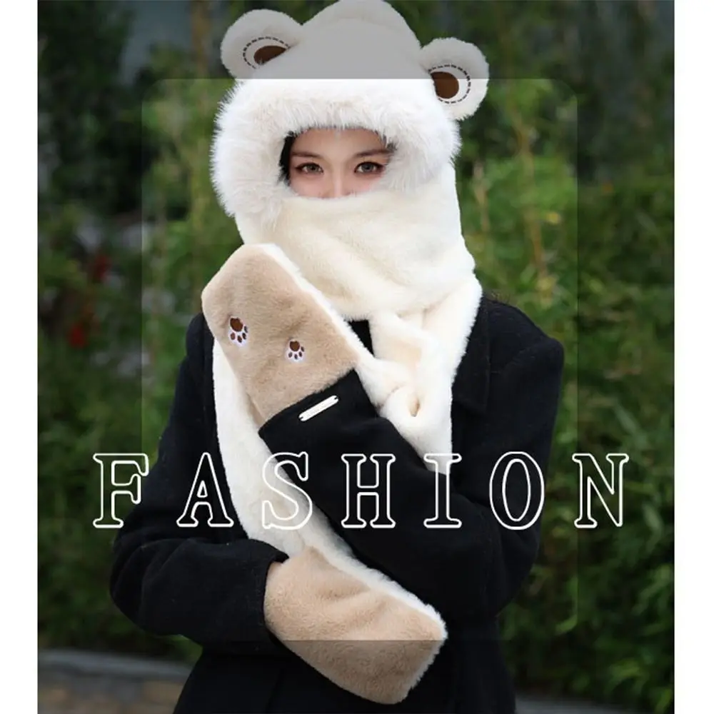 أزياء الشتاء بالاكلافا قطعة واحدة مقنعين قبعة سدادات حماية الأذن قبعة الشتاء اكسسوارات سميكة وشاح قبعة للنساء