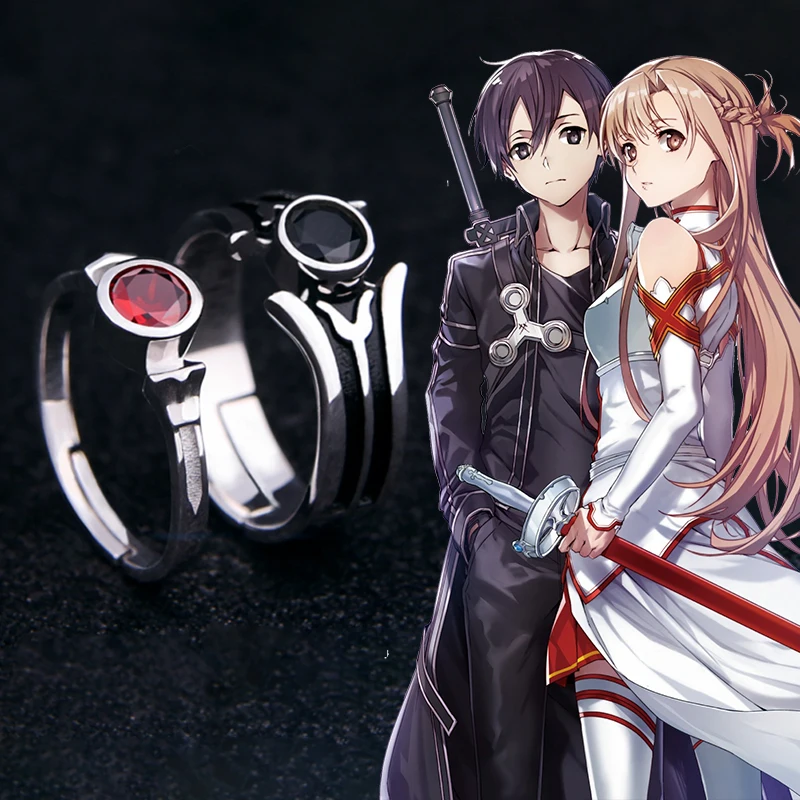 

925 Sterling Silver Anime Sword Art Online Kirito Asuna Yuuki SAO Ring Adjustable Engagement Jewelry Couple Lovers Women Gifts