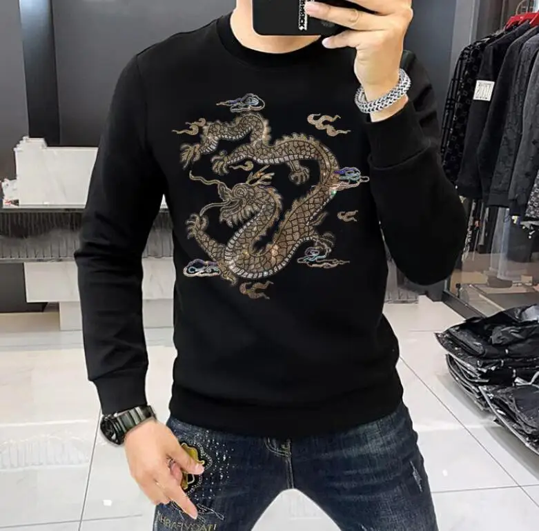 

New Designer Rhinestone Sweatshirts long Sleeve winter Men's Sweater