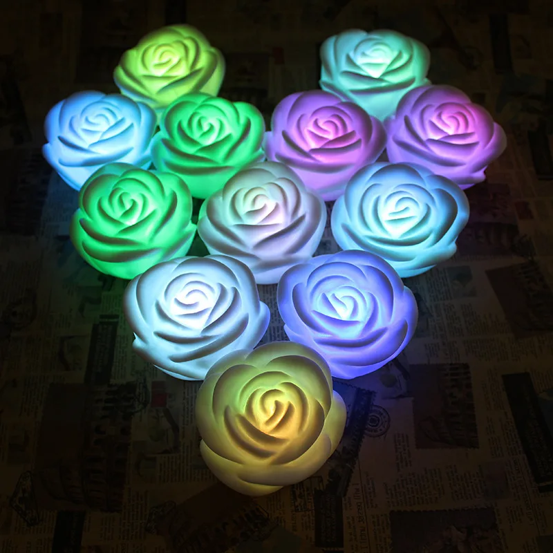 Romantic Color Changing LED Rose Flower Candle Night Light for Birthday Party Holiday Wedding Indoor Decoration Lamp