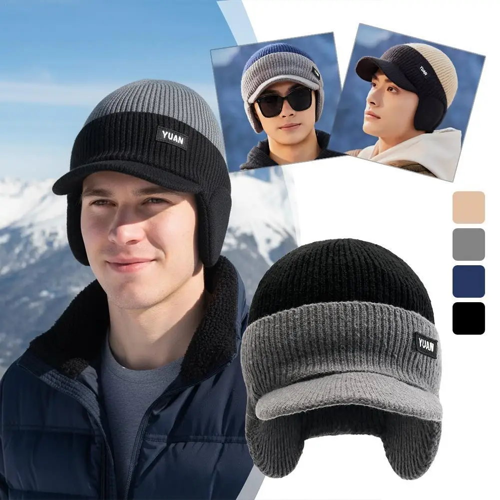 

Универсальная вязаная бейсболка с защитой ушей, двухцветная теплая зимняя теплая шапка, утолщенная термовязаная шапка для активного отдыха