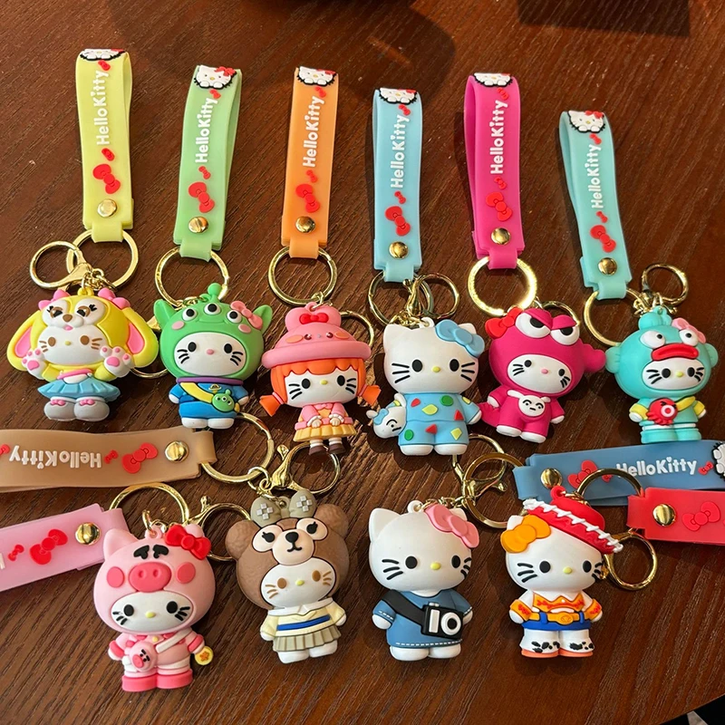 

Kawaii Sanrio Anime Key Chain Cute Hello Kitty Cartoon Cross Dressing Pendant Car Keychain Claw Machine Small Gift Kids Gifts