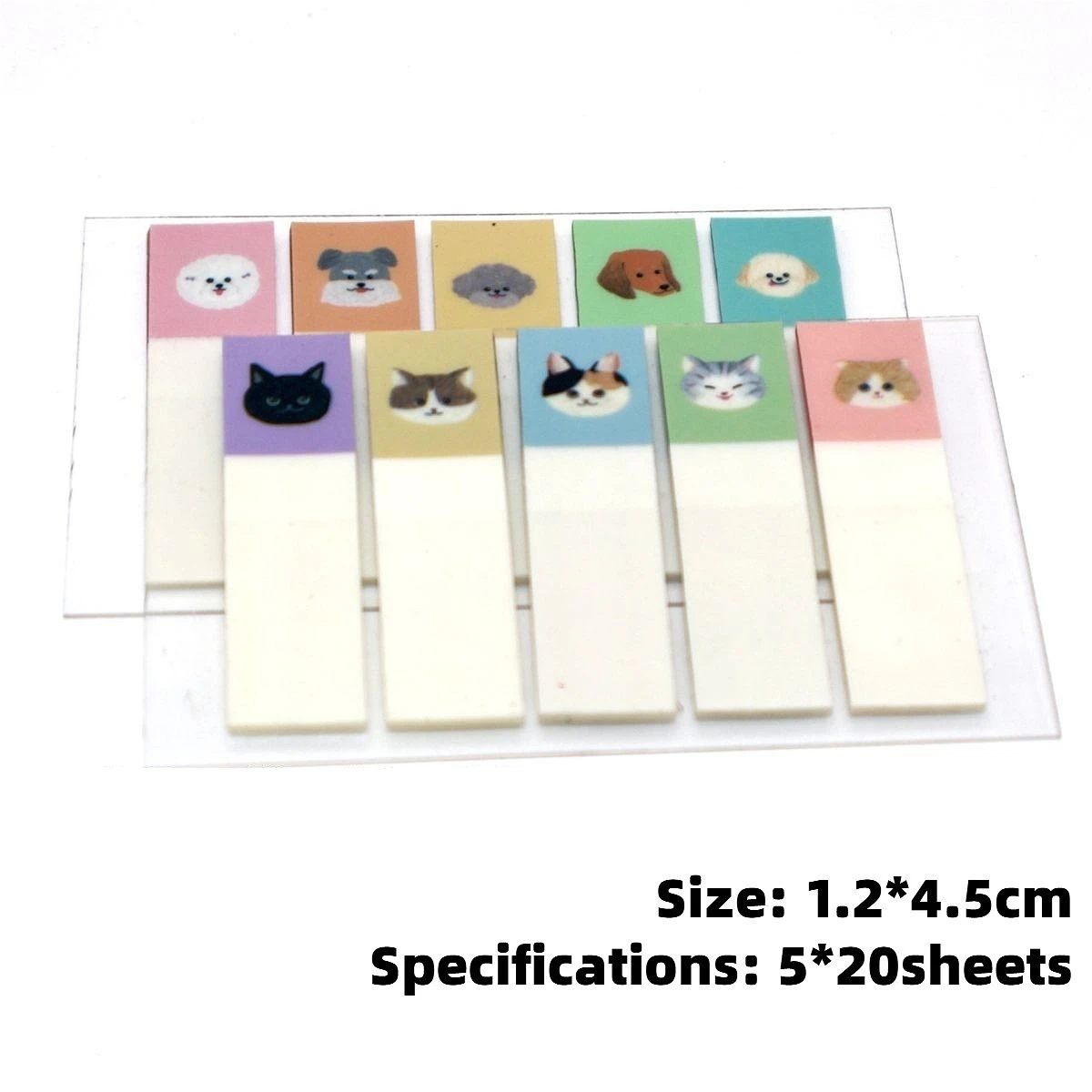 100Sheets Cute Cartoon Cat Dog Tabs Index Waterproof Self Ad