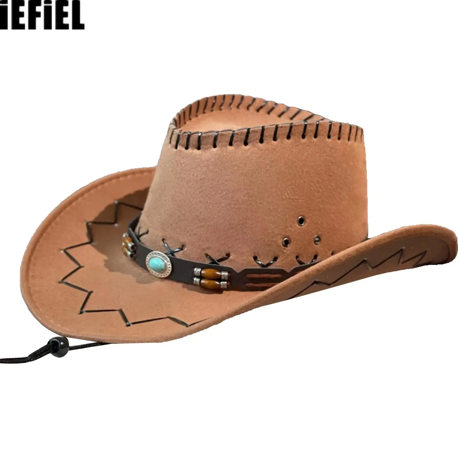 

Men Women Classic Western Cowboy Hat for Suede Fedora Hat Rolled Wide Brim Vintage Cowboy Hat