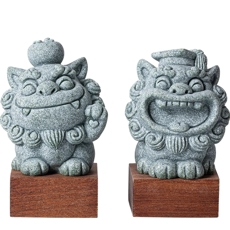 Creative Cute Little Lion Ornament with Base for Wealth and Prosperity, Suitable for Home Living Room Tea Table Decoration