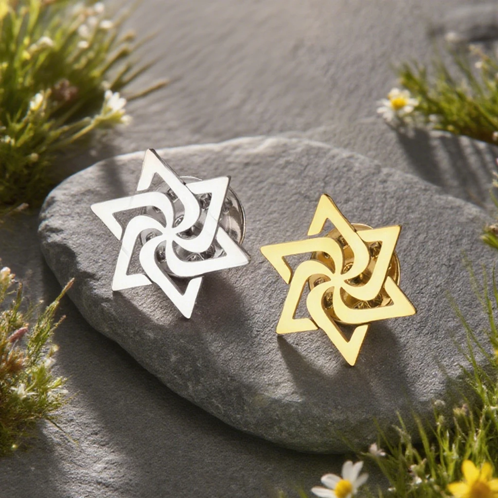 Dawapara Spiral Judentum Davidstern Brosche Pins Hexagramm Wirbel Raelian Unendlichkeitssymbol Edelstahl Schmuck – Detail 6