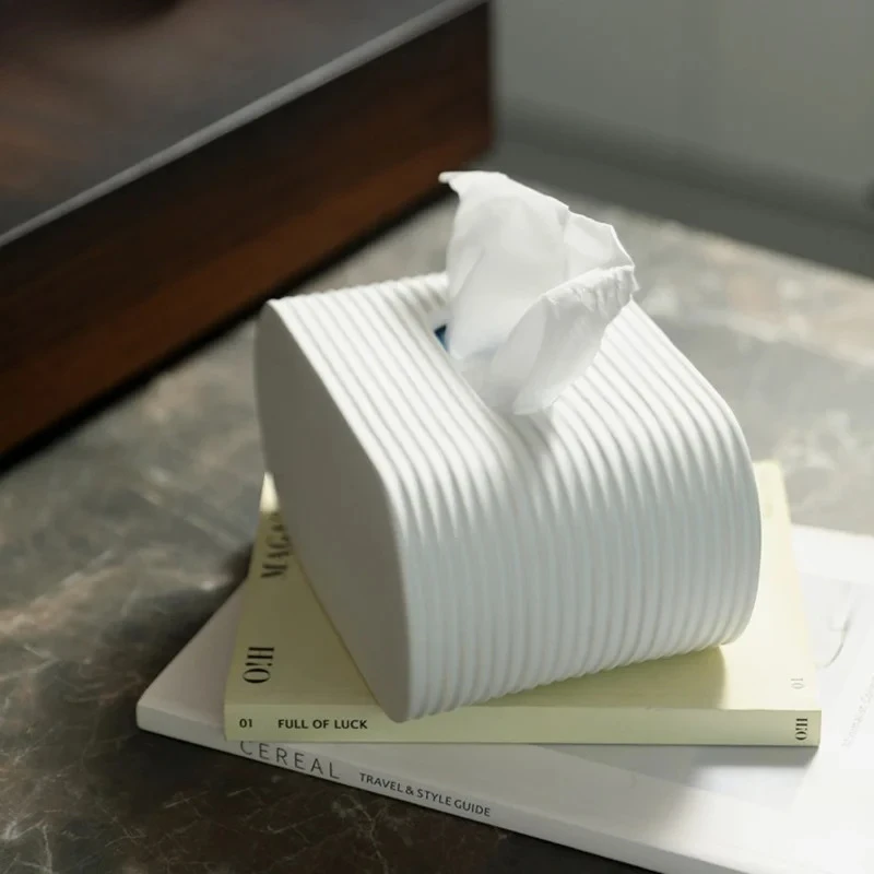 Minimalist Striped Texture Tissue Box Coffee Table Desk Decoration Minimalism Ceramic Tissue Box Bedside Table Paper Towel Case