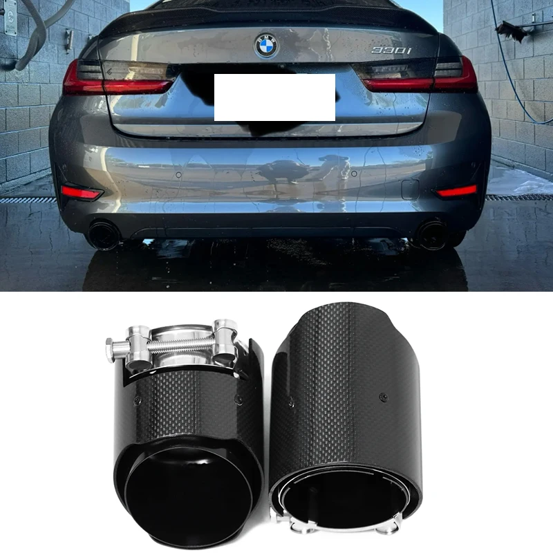 2pcs/lot Carbon Fiber Exhaust For BMW G20 G21 320i 330i Muffler Tip Directly Plug Tailpipe Exhaust System Nozzle ID 65MM