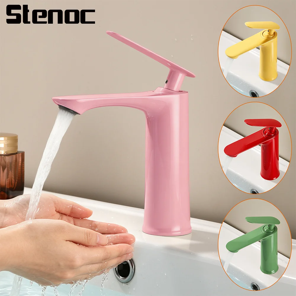 Dopamine Green Fashion Single Lever Bathroom Faucet Hot And Cold Brass Sink Mixer Deck Mounted Yellow Bathroom Sink Faucet
