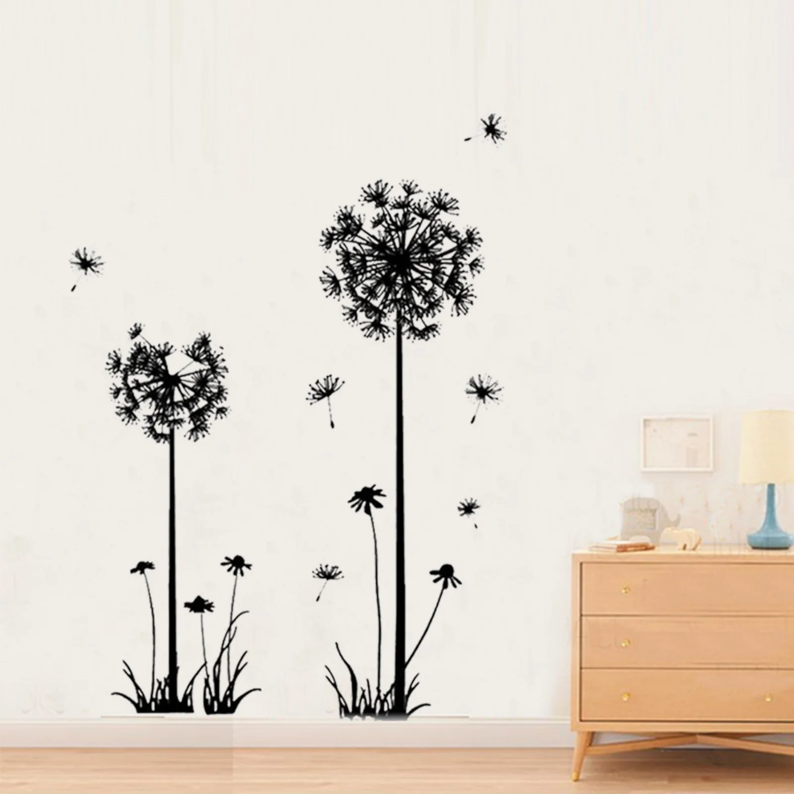 Black Dandelion Removable Wall Sticker Creative Flower Plant Tree Large Home Wall Decal Self-adhesive Decor Stickers