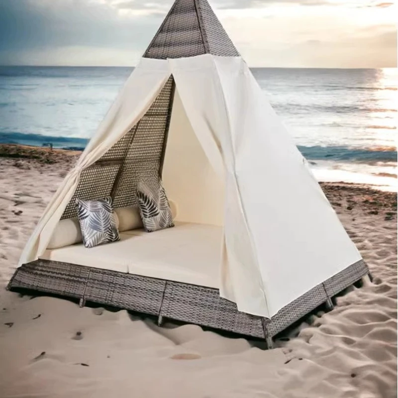 Outdoor leisure lounge chair courtyard creative rattan sofa scenic hotel triangular tent bed shading