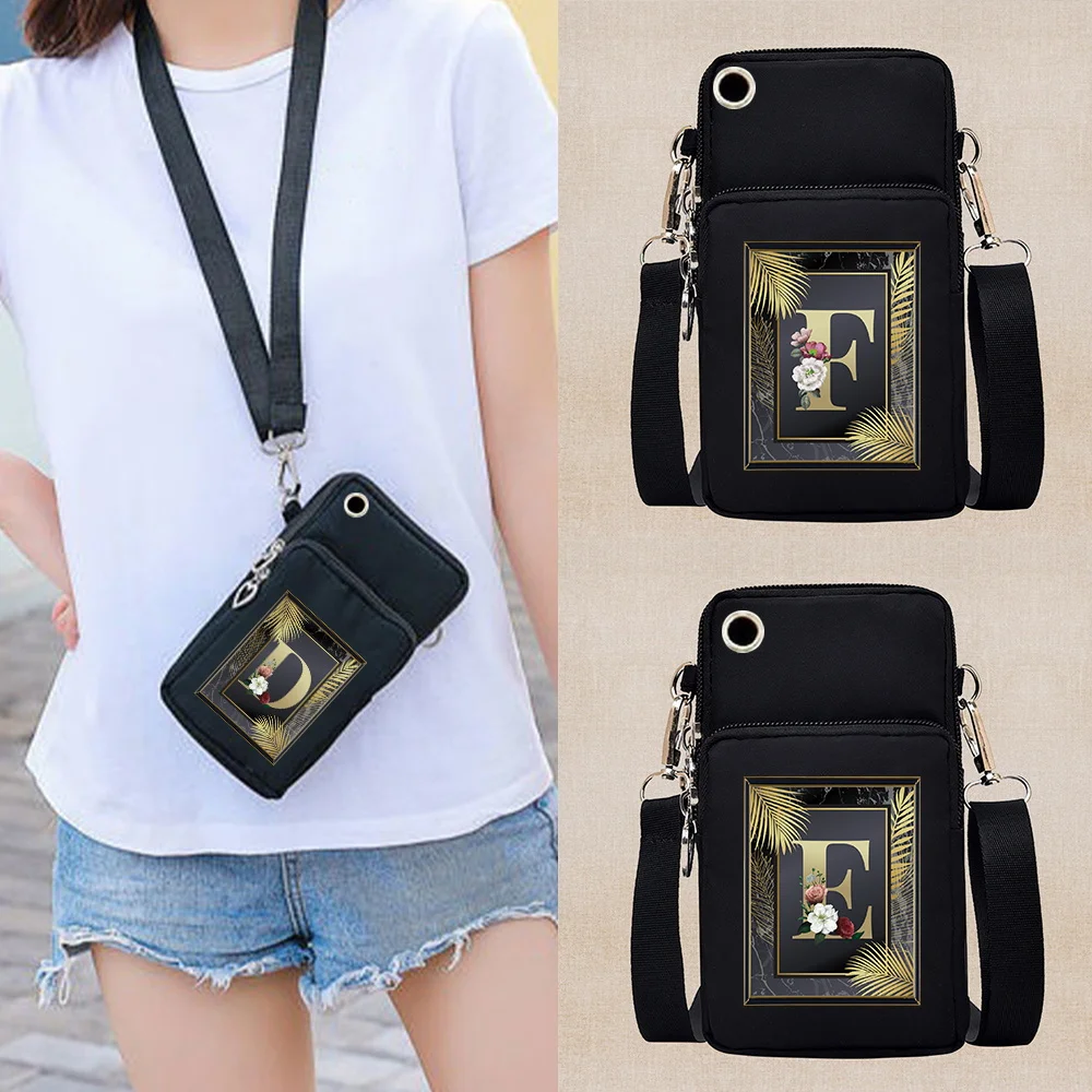 

New Fashionable and Minimalist Mini Women's Gold Letter Series Printed Pattern Waterproof Mobile Phone Storage Shoulder Bag