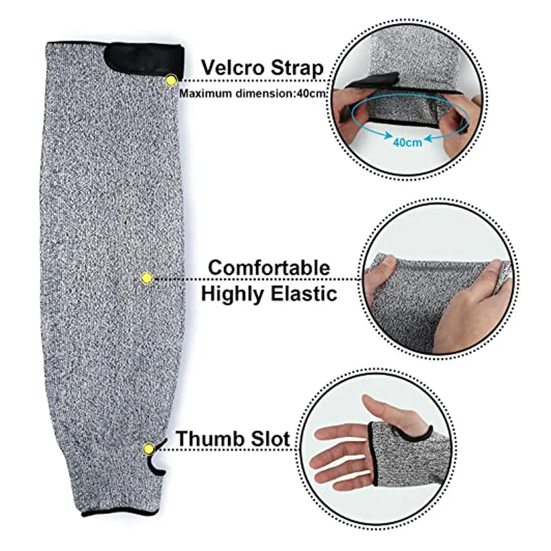 High Wear-resistant Cut-resistant  Long Arm Breathable Level 5 Labor Protect Sleeve Occupy Work Industrial Use 45cm with Velcro
