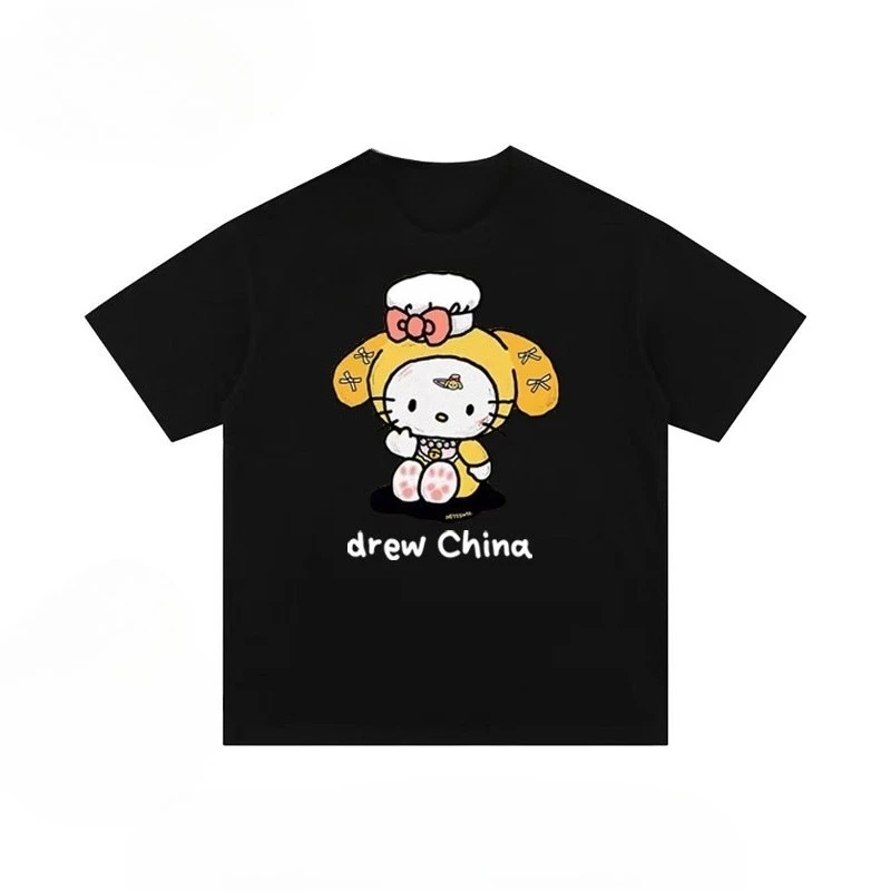 Hello Kitty Cartoon Print Short Sleeve T-Shirt Unisex Couple Half Sleeve Top Kawaii Daily Casual Wear For Fashion Lovers