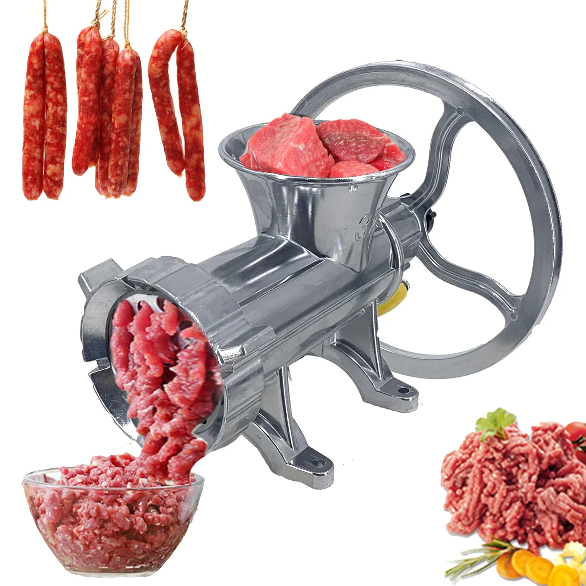 

Aluminium Alloy Hand Operate Manual Meat Grinder Sausage Beef Mincer Tabletop Clamp Kitchen Home Tool